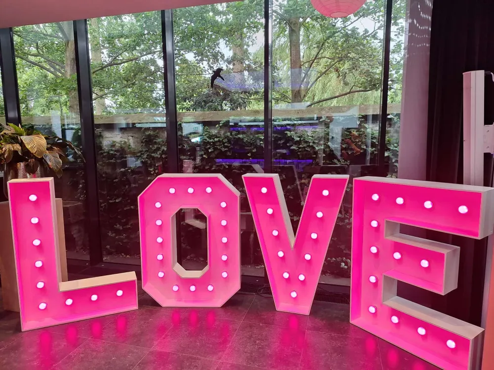 Verlichte LOVE letters in roze